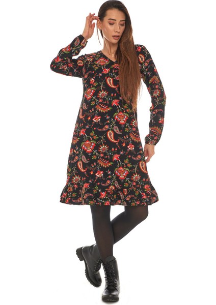 Pazen Siyah Otantik Desen Kısa Elbise modelleri