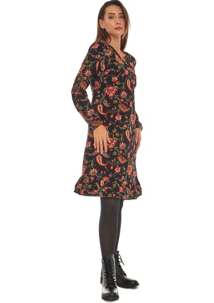 Pazen Siyah Otantik Desen Kısa Elbise fırsatları