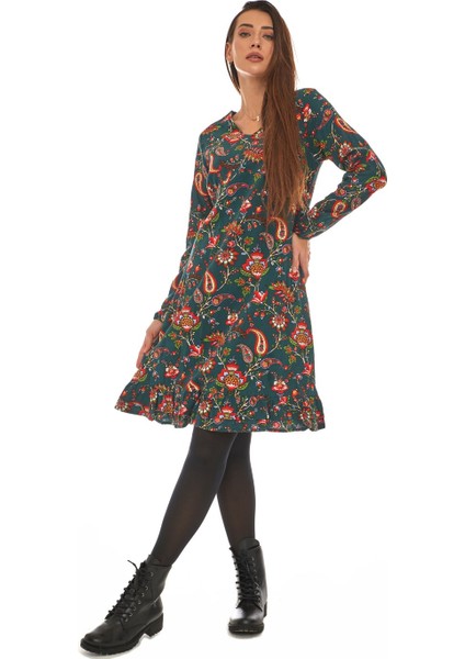 Pazen Yeşil Otantik Desen Kısa Elbise fiyatları