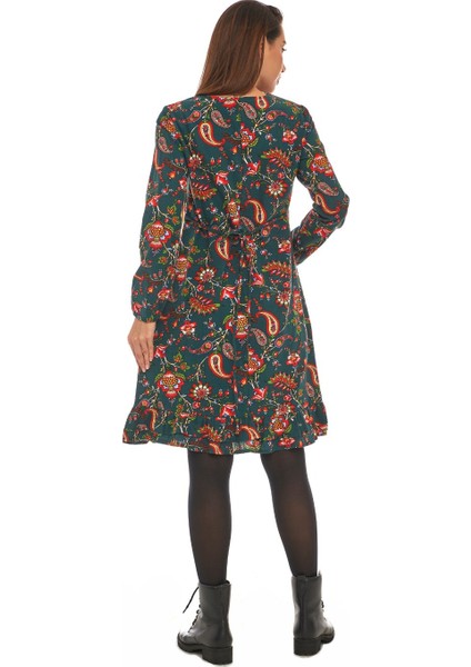 Pazen Yeşil Otantik Desen Kısa Elbise fırsatları