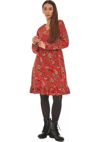 Pazen Bordo Otantik Desen Kısa Elbise fiyatları