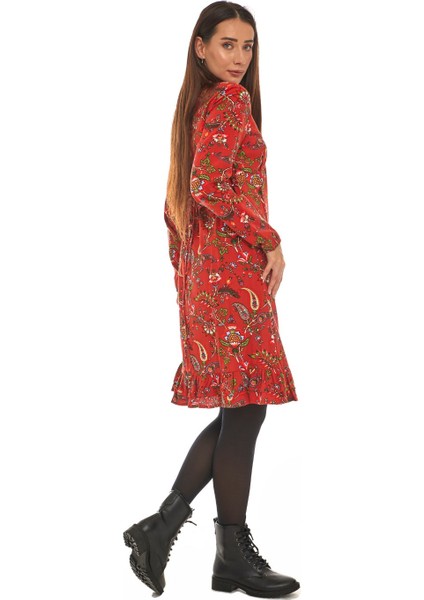 Pazen Bordo Otantik Desen Kısa Elbise modelleri