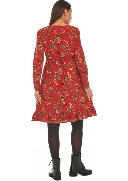 Pazen Bordo Otantik Desen Kısa Elbise fırsatları