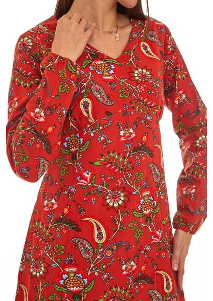 Pazen Bordo Otantik Desen Kısa Elbise indirimleri