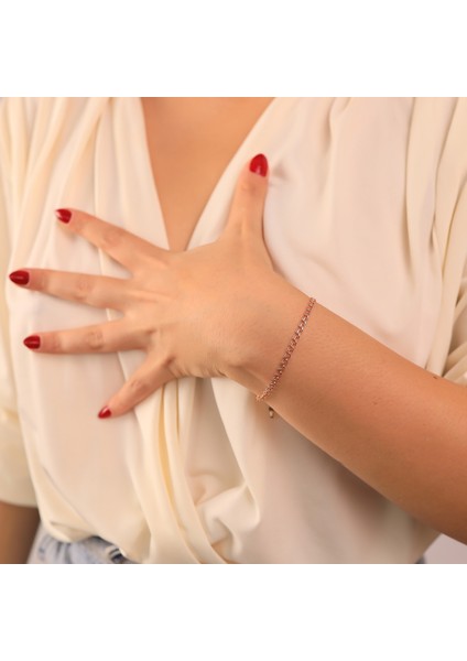 RAVZA SILVER 925 Ayar Gümüş Rose Zincir Bileklik
