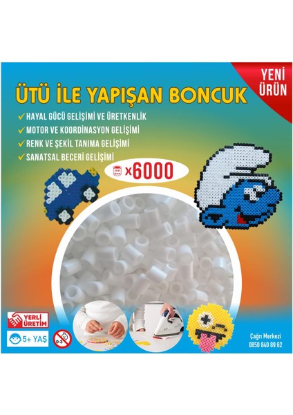 Ütü ile Yapışan 6000'li Beyaz Boncuk-Tabla-Cımbız 3'lü Set