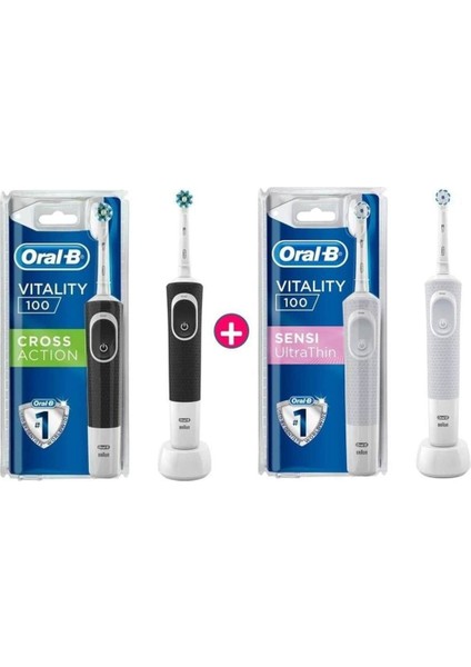 D100 Cross Action Siyah+Sensitive Ultrathin Şarjlı Diş Fırçası