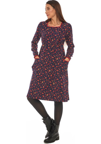 Pazen Lacivert Çiçekli Cepli Elbise fiyatları