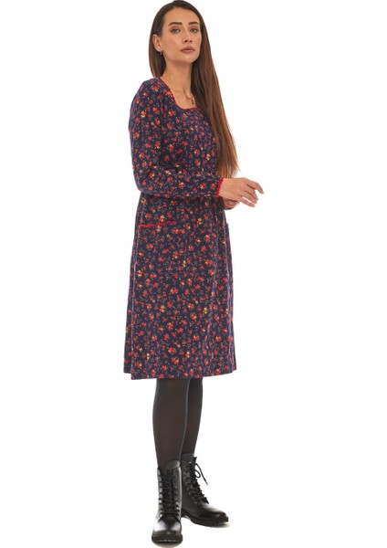 Pazen Lacivert Çiçekli Cepli Elbise modelleri