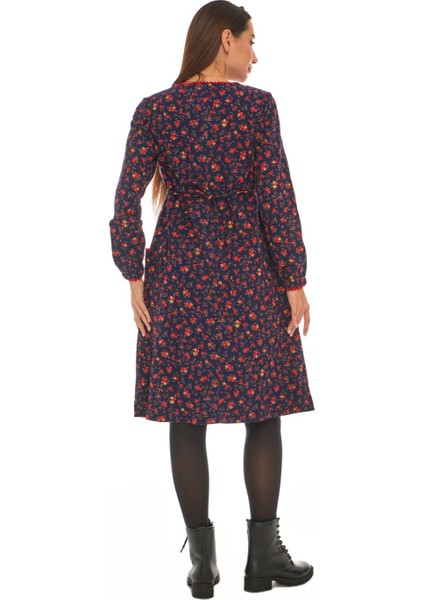 Pazen Lacivert Çiçekli Cepli Elbise fırsatları