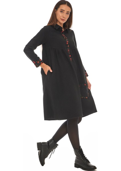 Pazen Siyah Midi Boy Elbise