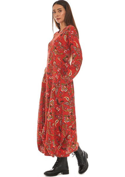 Pazen Bordo Desenli Uzun Elbise modelleri