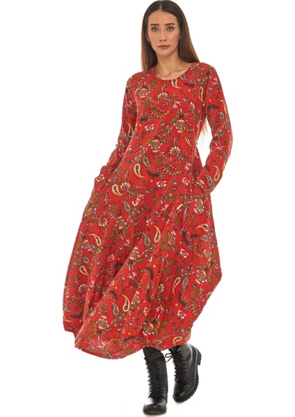 Pazen Bordo Desenli Uzun Elbise fırsatları