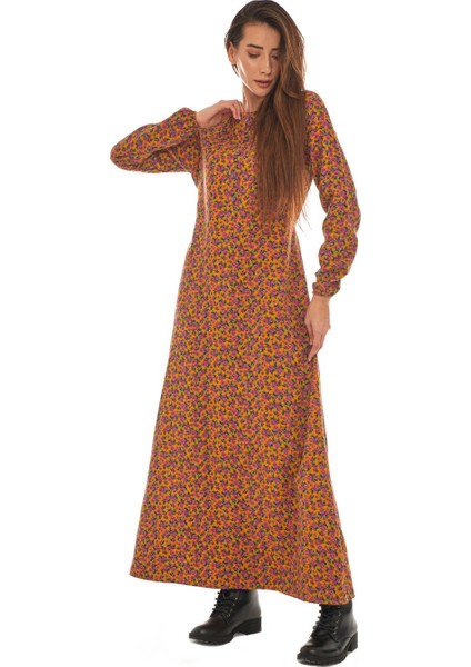 Pazen Hardal Desenli Uzun Elbise fiyatları