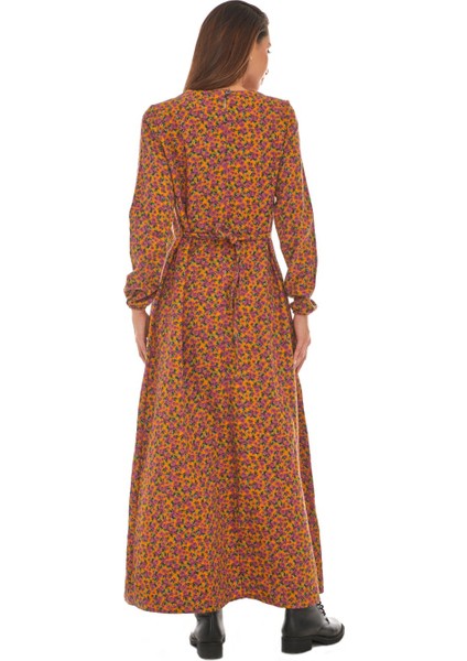 Pazen Hardal Desenli Uzun Elbise fırsatları