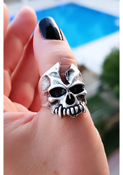 Kuru Kafa Şekilli Erkek Yüzük Gümüş Kaplama Ayarlanabilir El Yapımı Erkek Yüzük