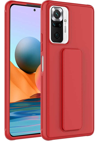 Xiaomi Redmi Note 10 Pro Kılıf Silikon Standlı Elden Geçme Mıknatıslı Hand Strap Suni Derili Arka Koruma