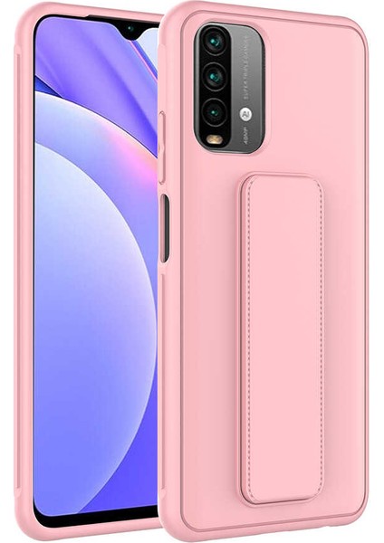Xiaomi Redmi Note 10 Kılıf Silikon Standlı Elden Geçme Mıknatıslı Hand Strap Suni Derili Arka Koruma