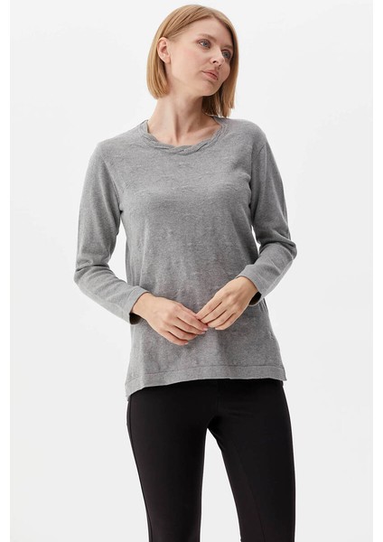 Taşlı Sıfır Yaka Triko Kazak - Gri fiyatları