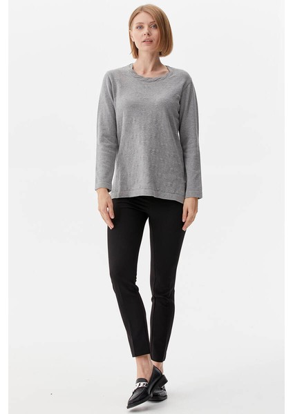 Taşlı Sıfır Yaka Triko Kazak - Gri modelleri