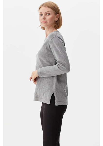 Taşlı Sıfır Yaka Triko Kazak - Gri fırsatları