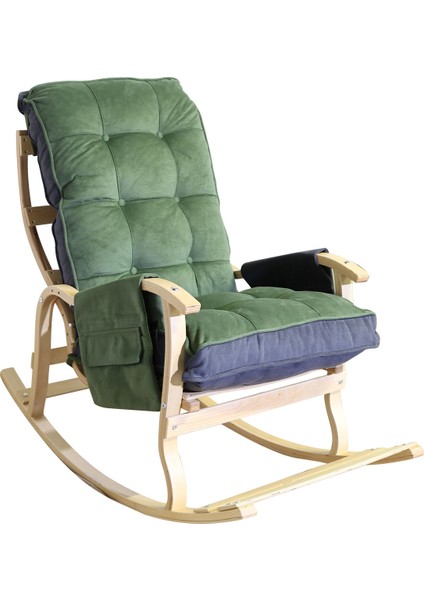 Sultan Lüx Ahşap Çift Minderli Çift Cepli Sallanan Sandalye Yeşil/füme
