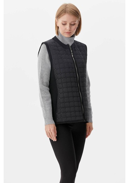 Sıfır Yaka Önü Kapitone Triko Yelek - Siyah fiyatları