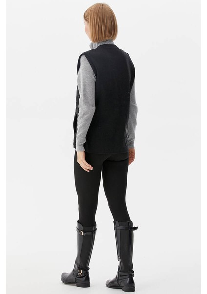 Sıfır Yaka Önü Kapitone Triko Yelek - Siyah indirimleri