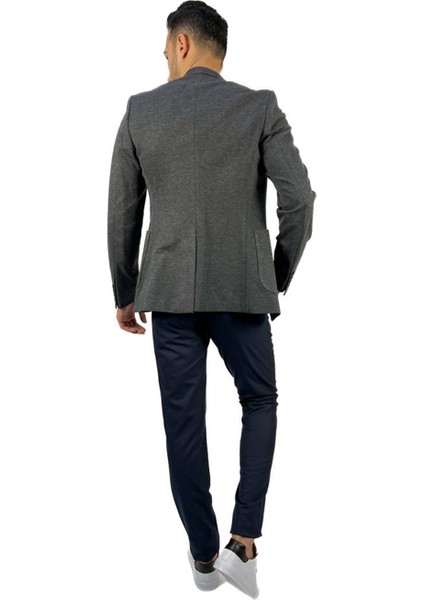 Gri Blazer Mono Yaka Slim Fit Torba Cep Tek Ceket | Agustini