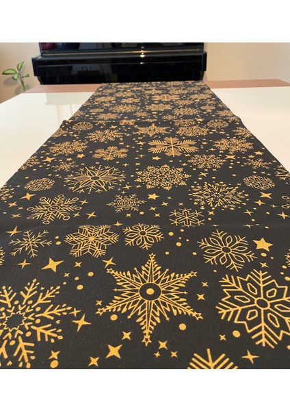 Snowy Black Kar Tanesi Desenli Runner Siyah-Gold 40X140