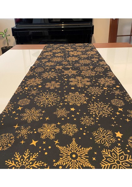 Snowy Black Kar Tanesi Desenli Runner Siyah-Gold 40X140