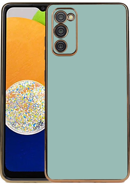 Samsung Galaxy A03S Kılıf Kenarları Gold Yüzeyi Pastel Renk Kamera Korumalı Kapak Açık Yeşil