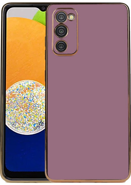 Samsung Galaxy A03S Kılıf Kenarları Gold Yüzeyi Pastel Renk Kamera Korumalı Kapak Mor