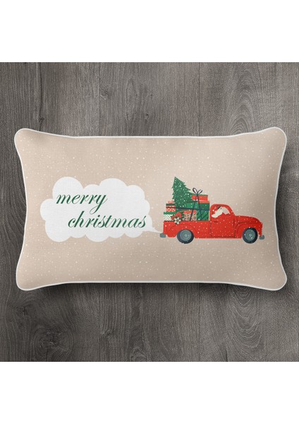 Yılbaşı Temalı Kalın Biyeli Dikdörtgen Kırlent Kılıfı