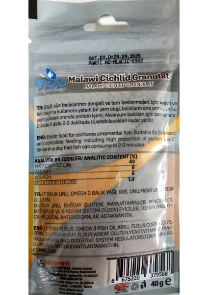Malawi Cichlid grranulat 40 gr fiyatları