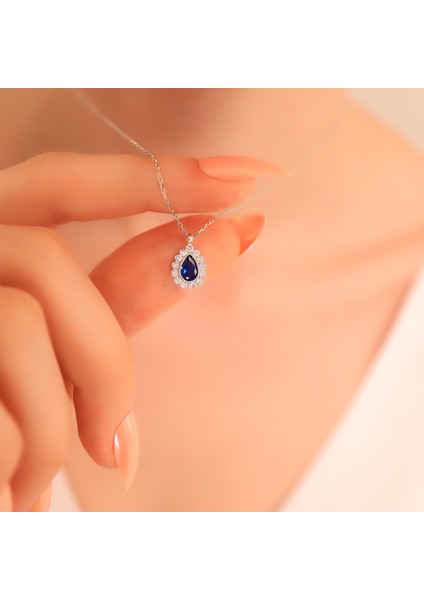 925 Ayar Gümüş Elmas Monturlu Safir Kolye-Bileklik-Küpe Set fiyatları