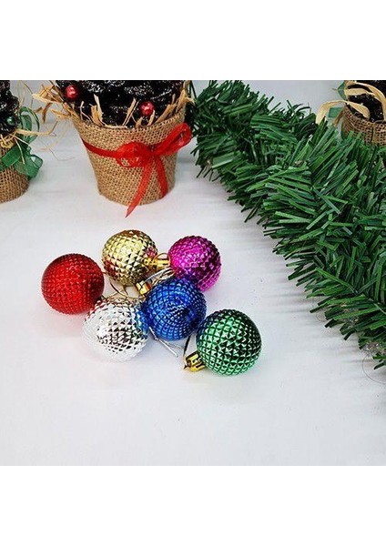 Yılbaşı Top Süs Karışık Buzlu Çizgili 4cm 6lı