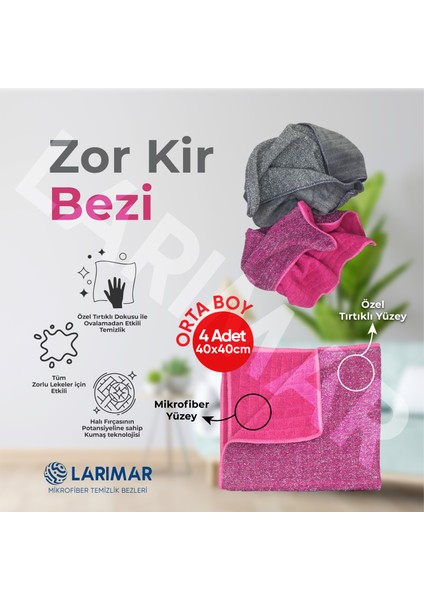 4 Adet Zor Kir Bezi Kurumuş Leke Çıkarıcı Uzun Ömürlü Çift Taraflı Özel Dokuma Teknolojisi 40*40 cm