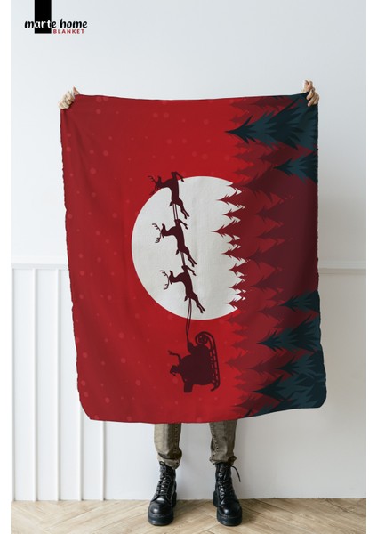 Yılbaşı & Christmas Desenli Çift Taraf Baskılı 100X170 cm Polar Tv Battaniyesi