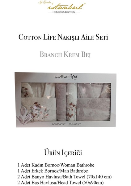 Cotton-Life Aile Bornoz Seti Branch Krem-Bej