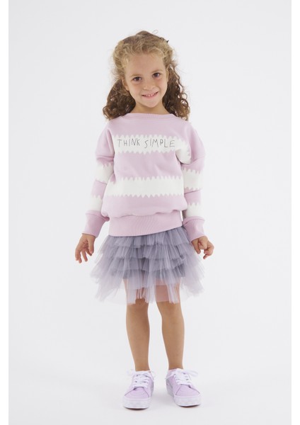 Kız Çocuk Oversize Baskılı Basıc S-Shırt-Pudra modelleri