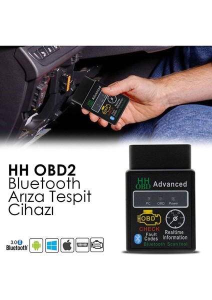 Arıza Tespit Cihazı Arıza Okuma Silme Bluetooth Obd2 Advanced Tüm Bilgisayara Bağlanan Araçlara Uyum