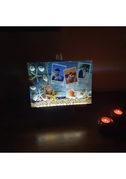 Epoksili Özel Tasarım Şövaleli Kişiselleştirilmiş Aile Fotoğraflı Gece Lambası 30X21 cm modelleri