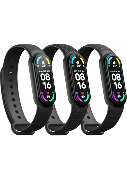 Xiaomi Mi Band 5 ve 6 Uyumlu Silikon Kordon Seti 3'lü