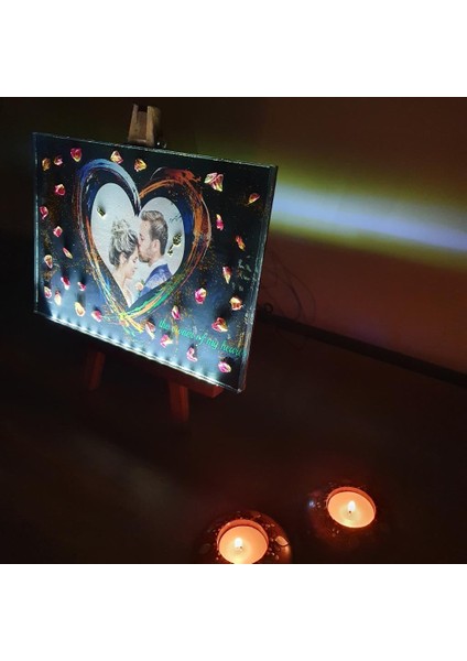 Epoksili Özel Tasarım Şövaleli Kişiselleştirilmiş Sevgilinize Özel Fotoğraflı Gece Lambası 30X21CM