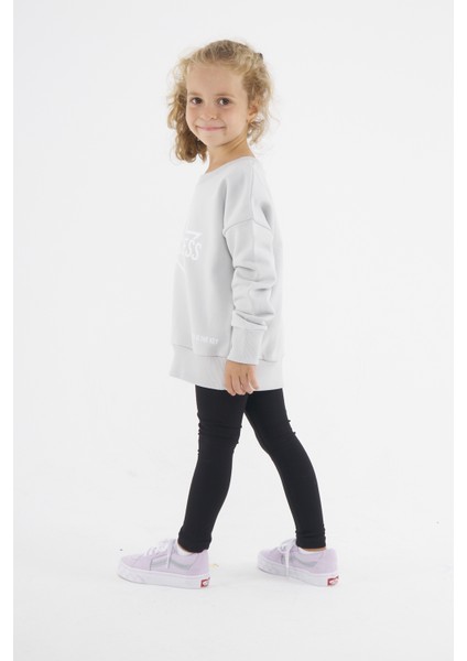 Kız Çocuk Oversize Baskılı Basıc S-Shırt-Coolgrey