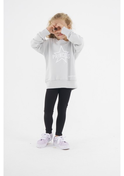 Kız Çocuk Oversize Baskılı Basıc S-Shırt-Coolgrey modelleri