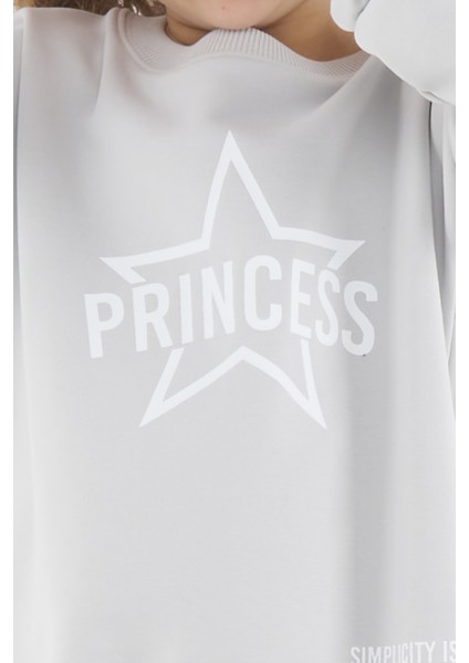 Kız Çocuk Oversize Baskılı Basıc S-Shırt-Coolgrey indirimleri