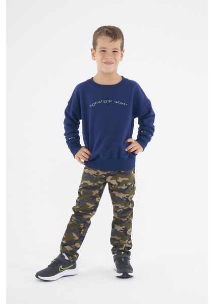 Erkek Çocuk Oversize Baskılı Basıc S-Shırt-Lacivert