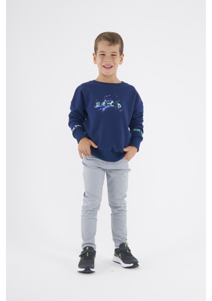 Erkek Çocuk Oversize Baskılı Basıc S-Shırt-Lacivert